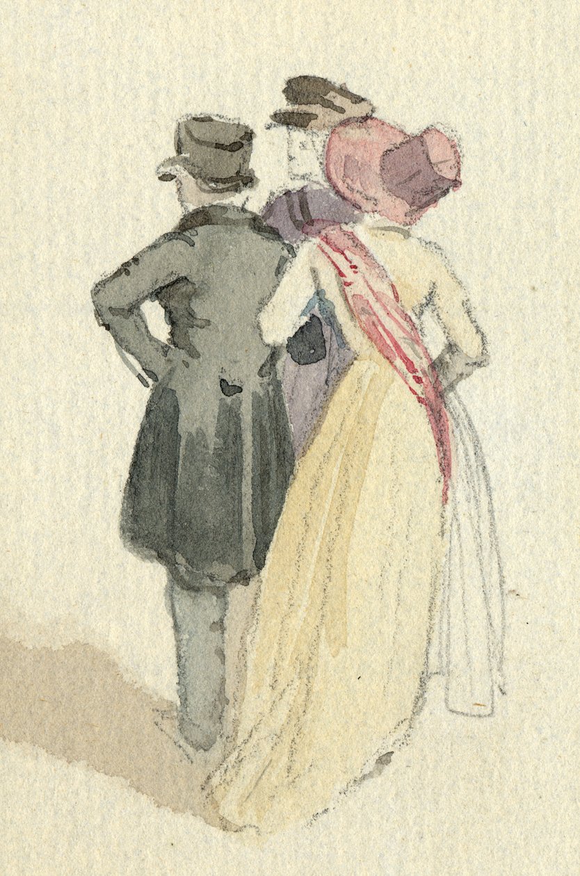 Üç figür, c.1825 (kağıt üzerinde wc) by English School
