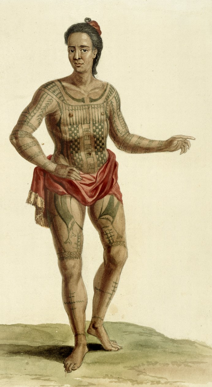 Dövmeli Hawai savaşçısı, 1824 by English School