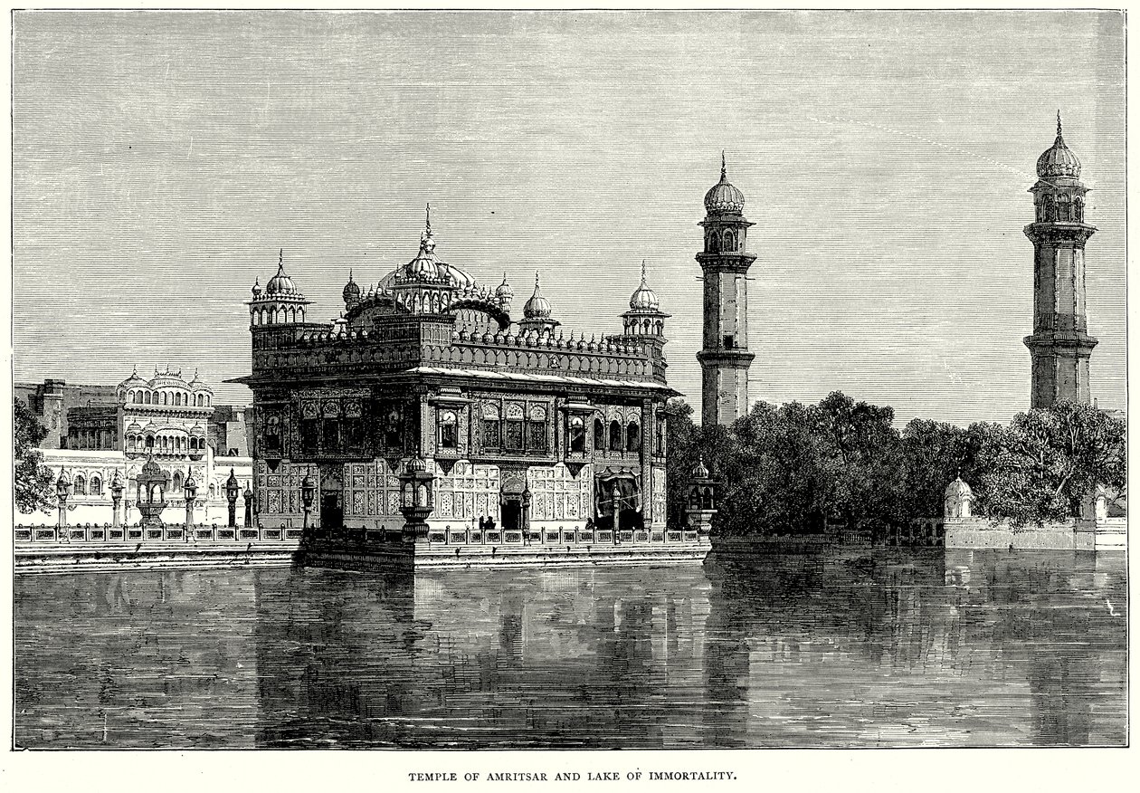 Amritsar Tapınağı ve Ölümsüzlük Gölü (gravür) by English School
