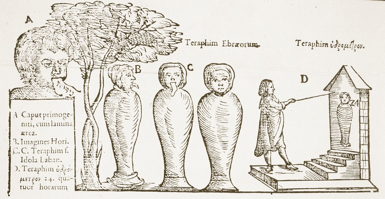 Teraphim, 17. yüzyıldan kalma bir illüstrasyonun kopyası, 19. yüzyılın sonlarında yayınlanan Sihir Tarihinde kullanılan by English School