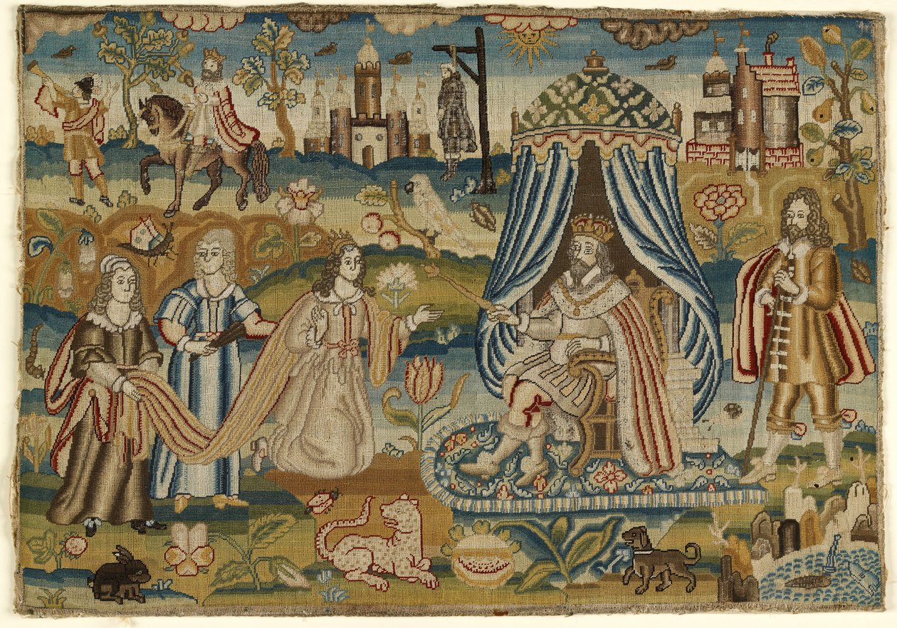 Esther ve Ahasuerus ile dokuma panel, 17. yüzyılın ortalarından sonlarına kadar (dikişler: çadır) by English School