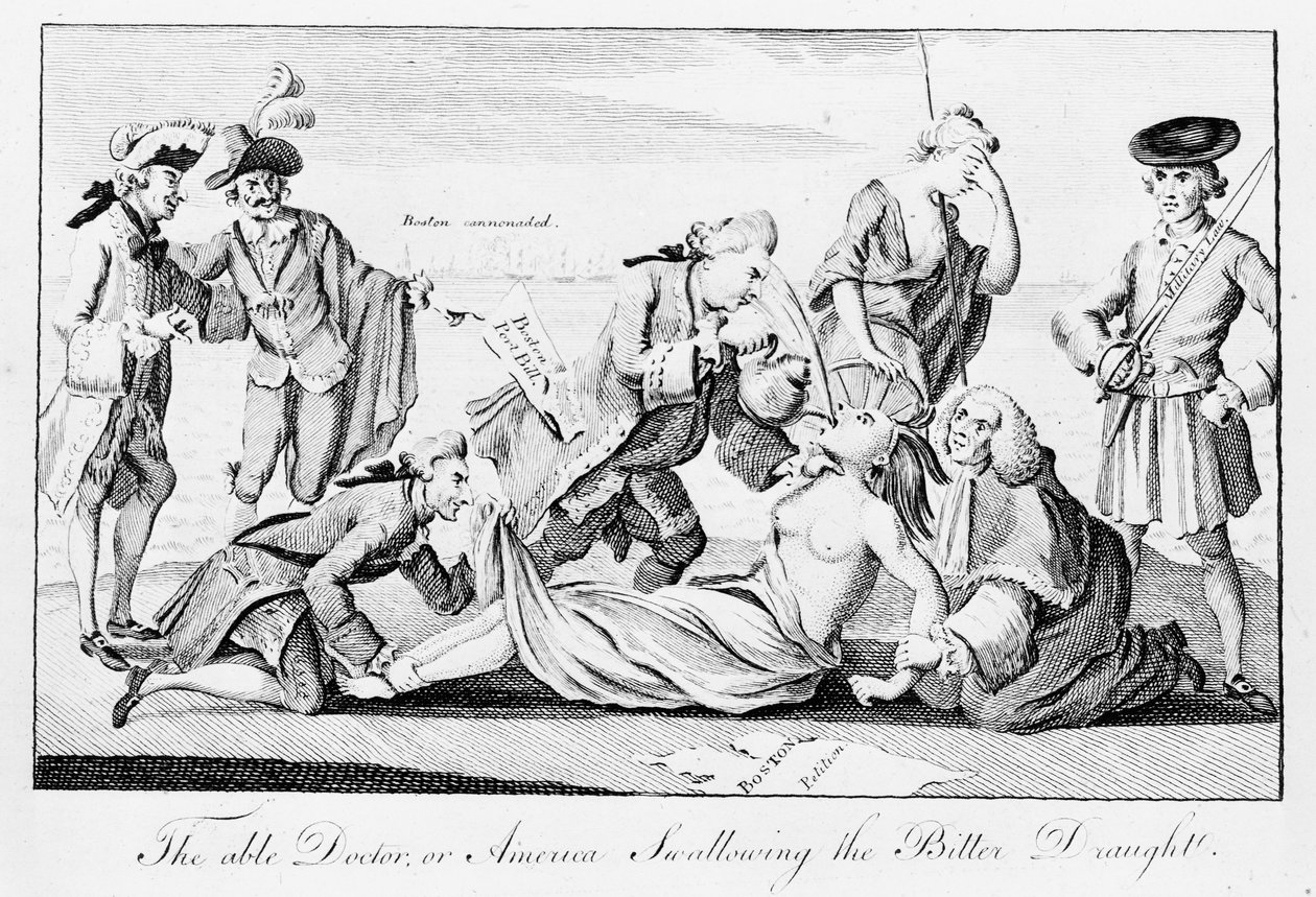 The Able Doctor, veya America Swallowing the Bitter Draught, London Magazine, 1 Mayıs 1774 (gazete) by English School