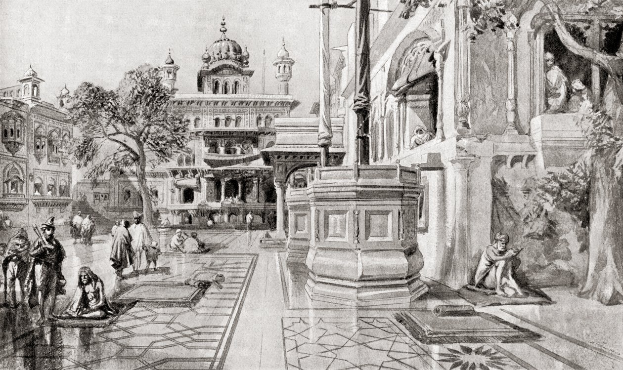 Akal Takht veya Akal Bunga, Harmandir Sahib (Altın Tapınak) kompleksi, Amritsar, Pencap, Hindistan, 1864, Hutchinson