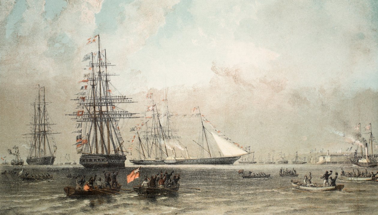 Kraliyet Yatının Gravesend Açıklarına Gelişi, 7 Mart 1863, A Memorial of the Marriage of the Marriage of Edward VII ve Alexandra of Danish, pub. 1864 by English School