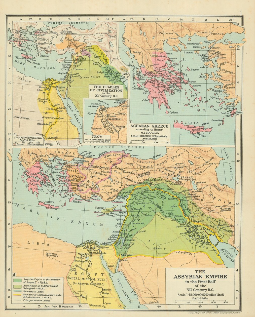 MÖ VII. yüzyılın ilk yarısında Asur İmparatorluğu (renkli taş baskı) by English School