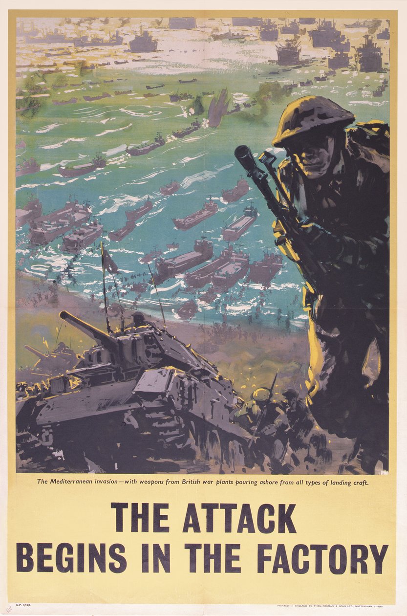 Saldırı Fabrikada Başlıyor, İkinci Dünya Savaşı afişi, 1943 by English School
