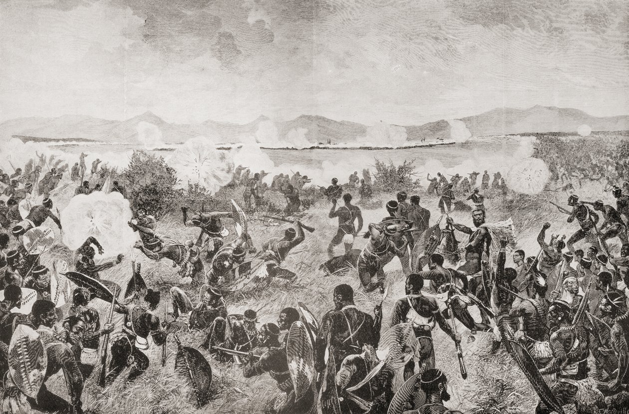 1879'daki Ulundi Muharebesi, 'Güney Afrika ve Transvaal Savaşı: Cilt. 1', Louis Creswicke, 1900'de yayınlandı (litho) by English School