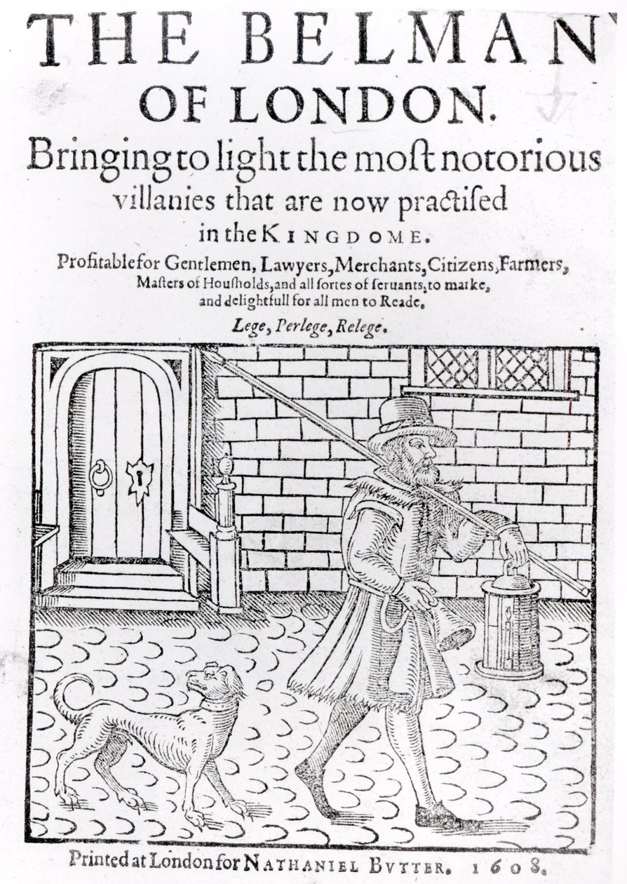 The Bellman of London, Thomas Dekker tarafından (c.1570-c.1641) başlık sayfası, Nathaniel Butter tarafından basılmıştır, 1608 by English School