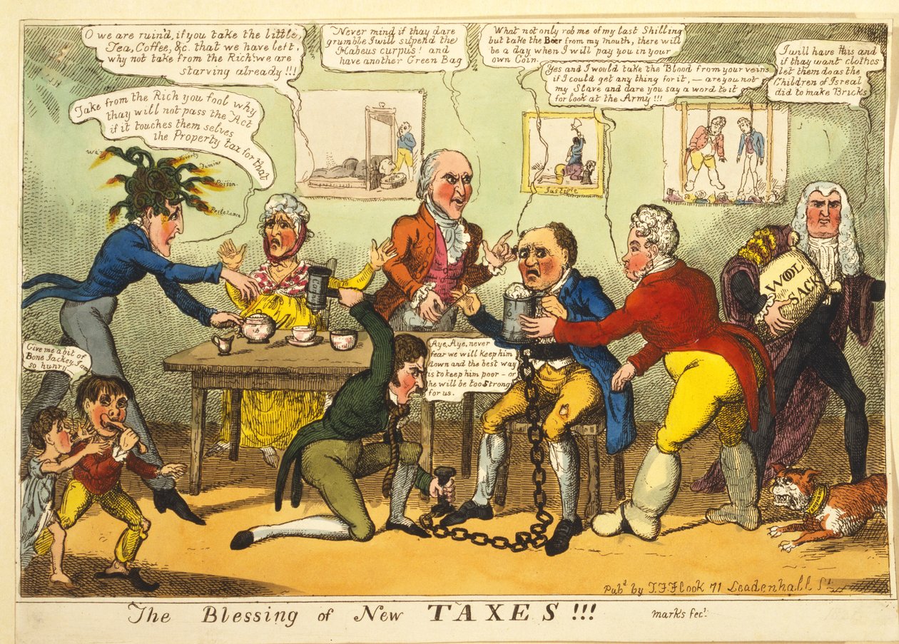 The Blessing of New Taxes!!!, c.1819 (el boyaması gravür) by English School