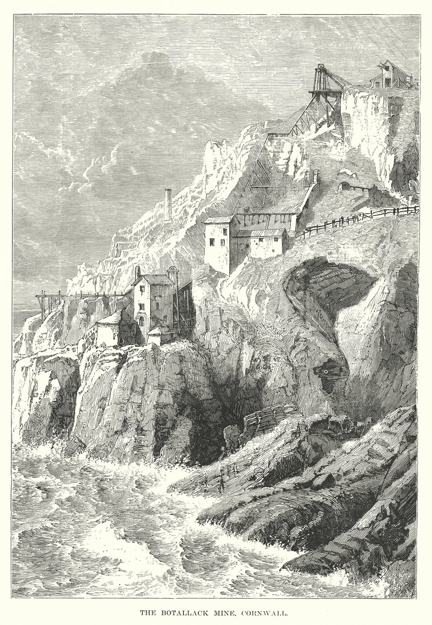 Botallack Madeni, Cornwall (gravür) by English School