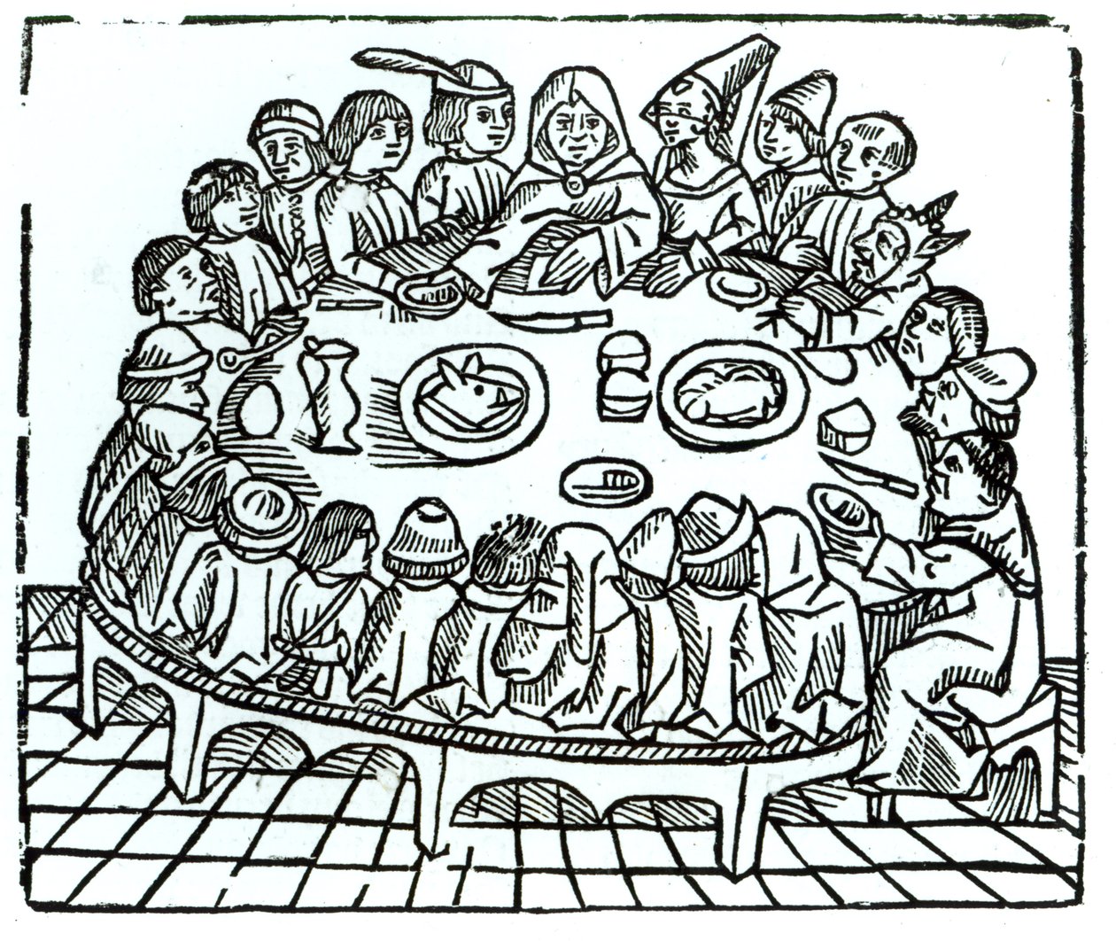 Canterbury Hacıları ortak bir yemek için oturuyorlar, Geoffrey Chaucer