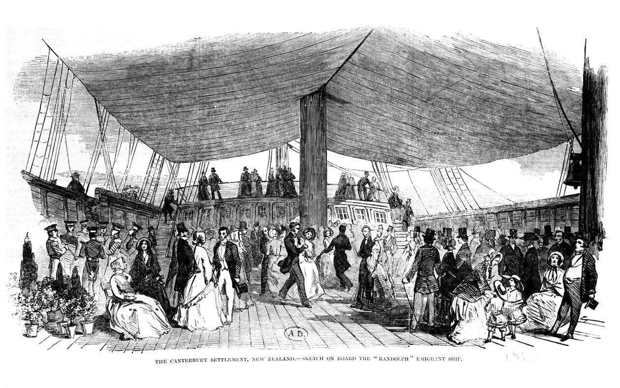 Canterbury Yerleşimi, Yeni Zelanda - Randolph Göçmen gemisinde eskiz, 1850 by English School