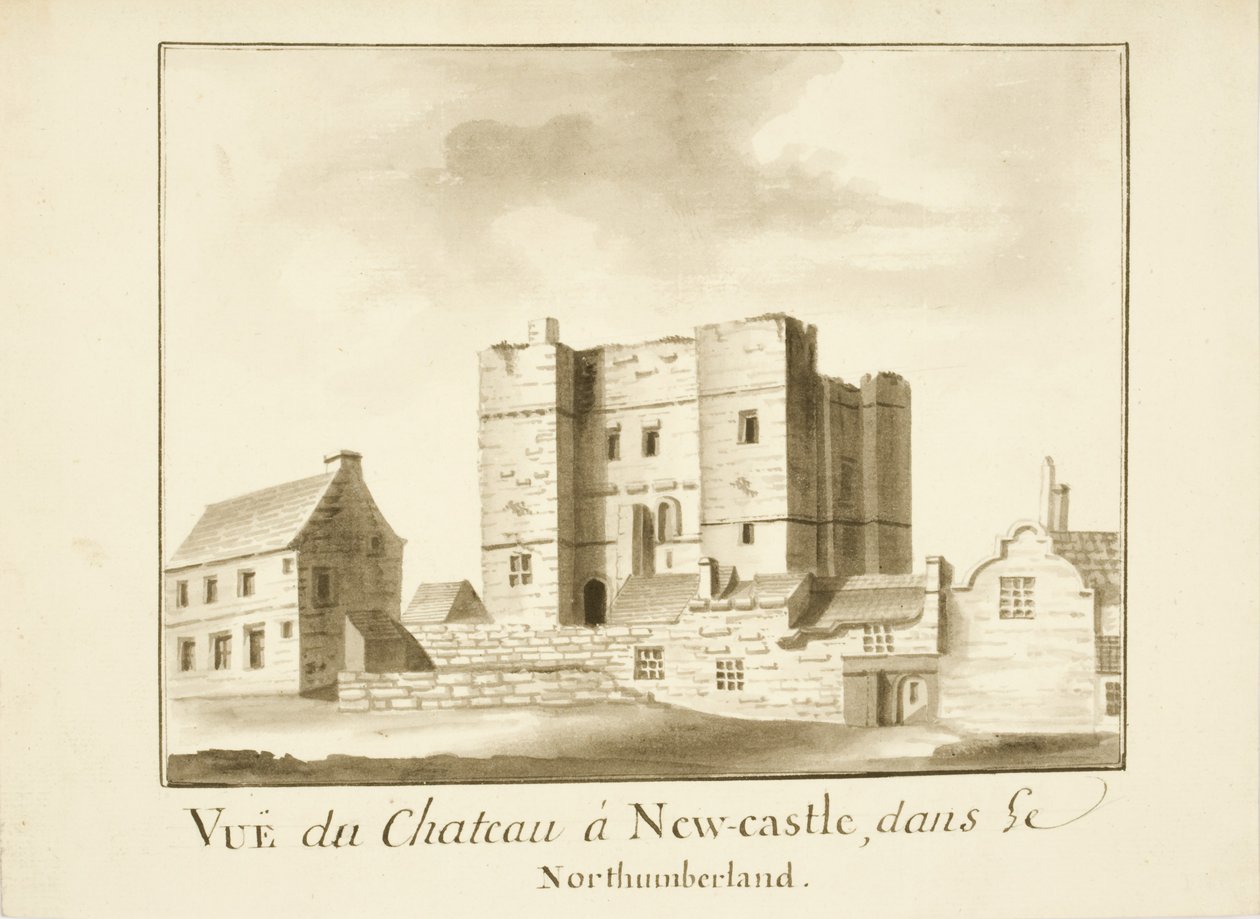 The Castle, Newcastle upon Tyne (kağıt üzerinde mürekkep ve kurşun kalem) by English School