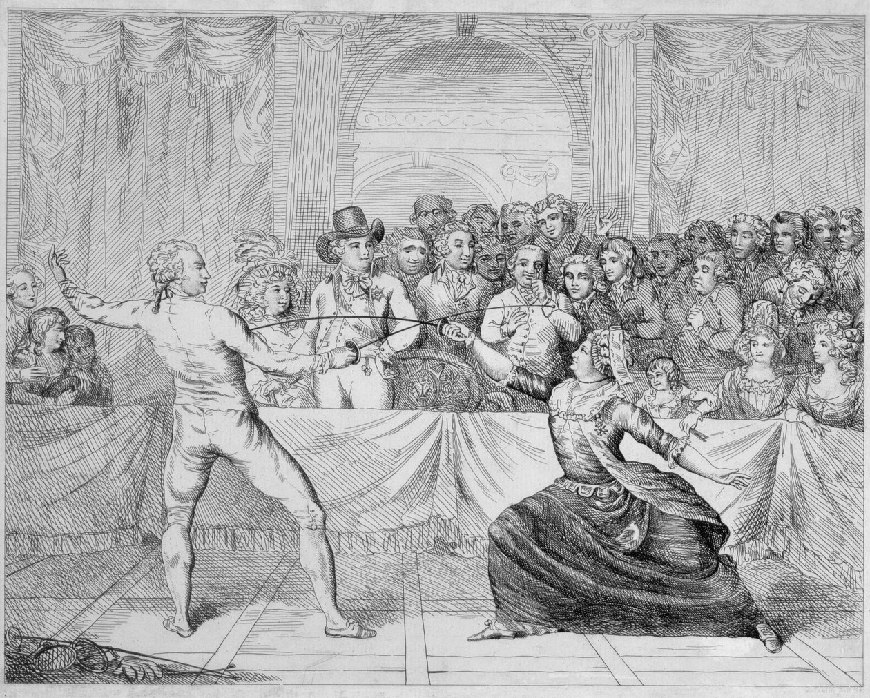Kadın kılığında Chevalier dEon, eskrim maçında by English School