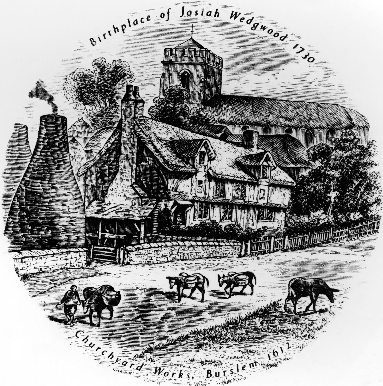 Churchyard çalışır ve St. Johns Kilisesi, Burslem, 19. yy by English School