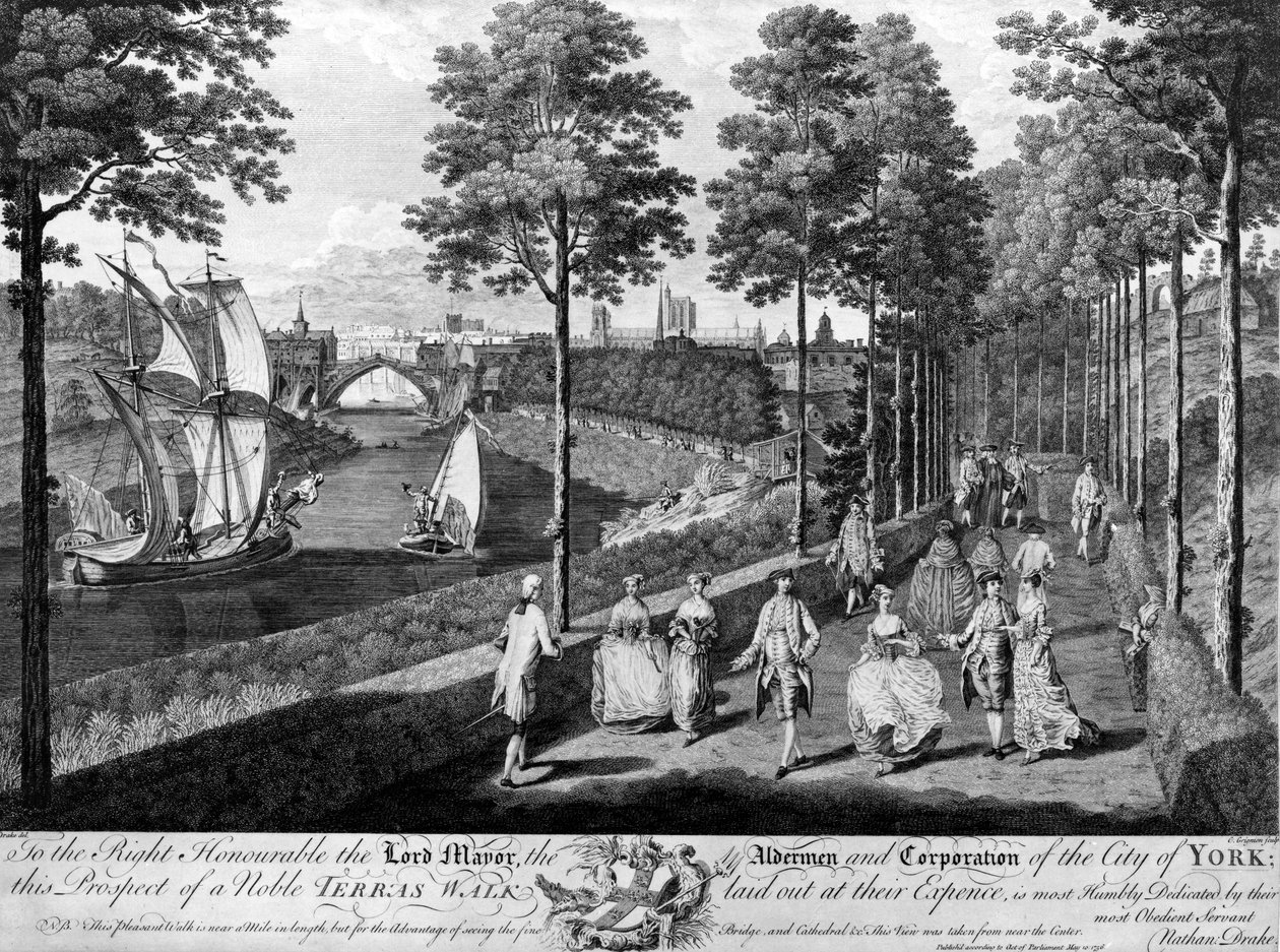 York Şehri, Noble Terrace Walk, Charles Grignon tarafından yapılan baskı, 1756 by English School
