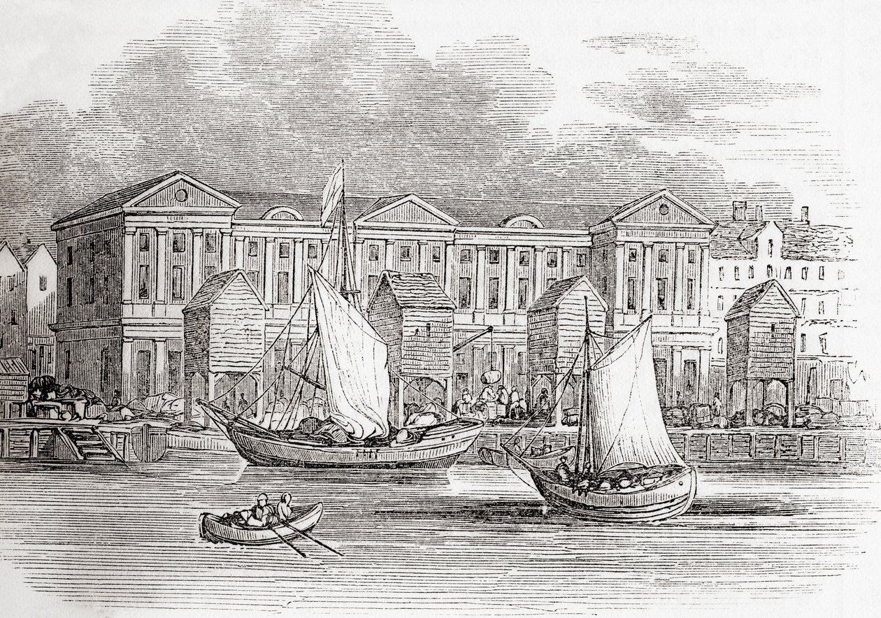 The Custom House, Londra, İngiltere, Büyük Yangından önceki haliyle, Old England: A Pictorial Museum, pub. 1847 by English School