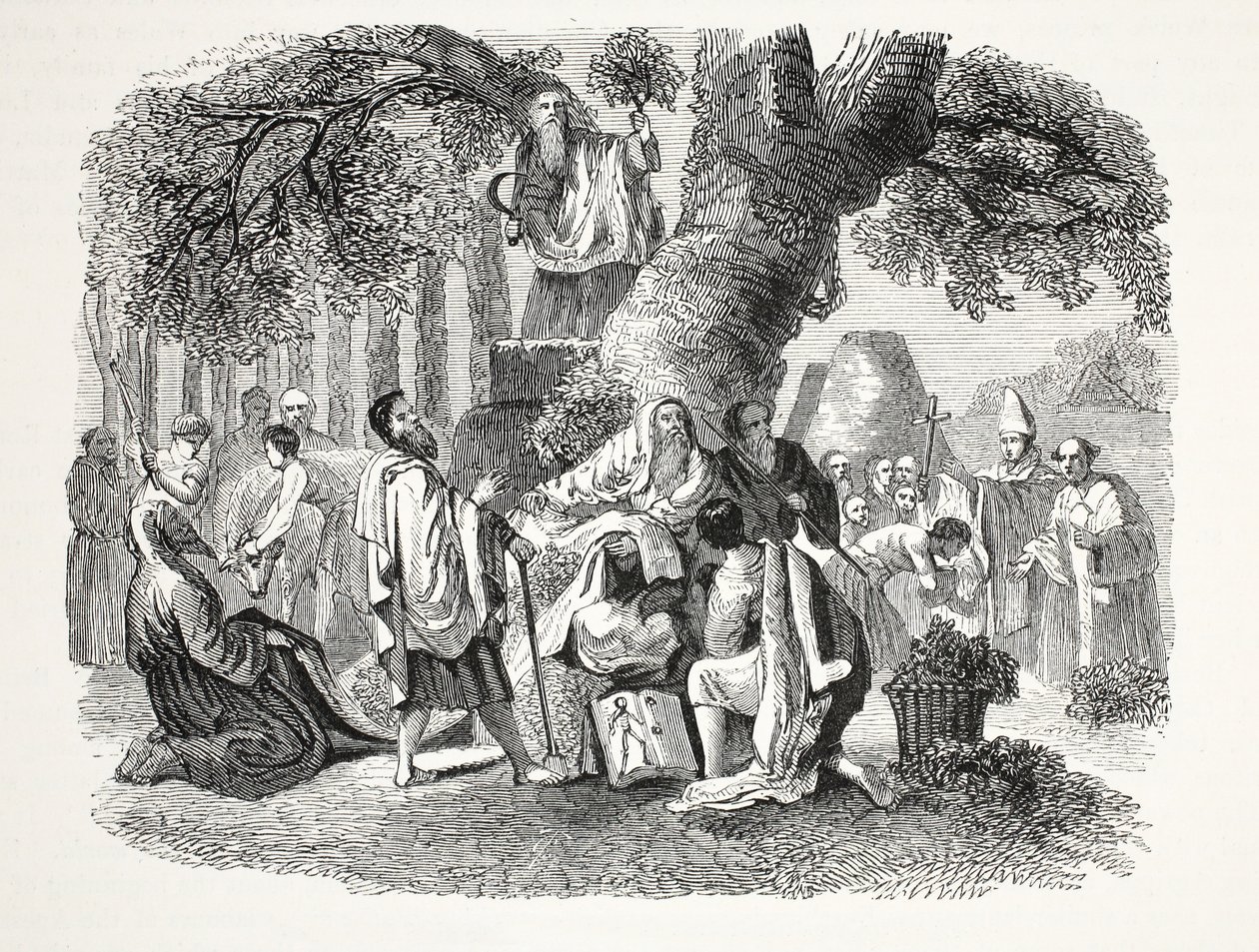 Druidler veya Bran ve Müritleri tarafından Britanyalıların Hıristiyanlığa Dönüştürülmesi, pub. 19. Yüzyıl (çelik oyma) by English School