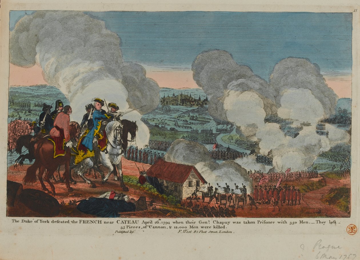 York Dükü (1763-1827), Cateau yakınlarında Fransızları yenerken, 26 Nisan 1794, F. West tarafından yayınlanan bir Yedi Yıl Savaşı sahnesinden, 1834 by English School