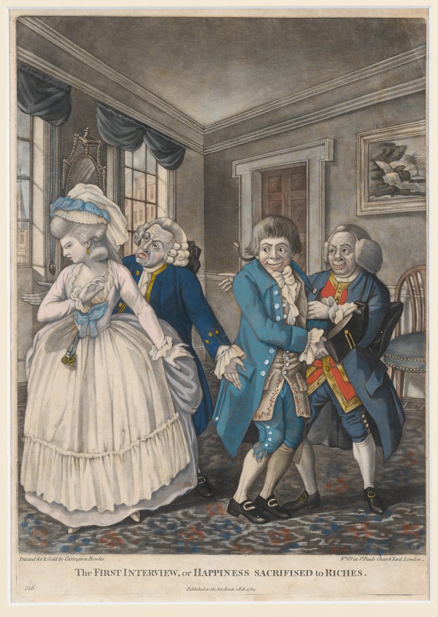 İlk Röportaj veya Zenginliğe Kurban Edilen Mutluluk, 1784 (el boyaması mezzotint) by English School