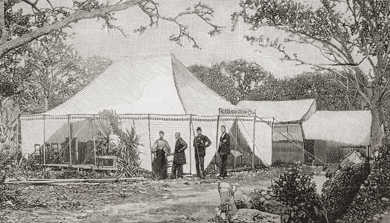 İlk Presbiteryen Kilisesi, Miami, Florida, Amerika Birleşik Devletleri, 19. yüzyılın sonlarında. Rahip Henry Keigwin tarafından 1896'da kurulan kilise, ayinler bir çadıra taşınmadan önce kaba bir tahta restoranda başladı. The Strand Magazine yayınından by English School