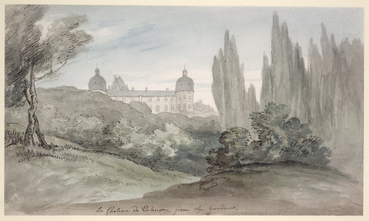 Valencay Şatosu Bahçeleri, c.1770 (kağıt üzerinde kalem & mürekkep ve wc) by English School