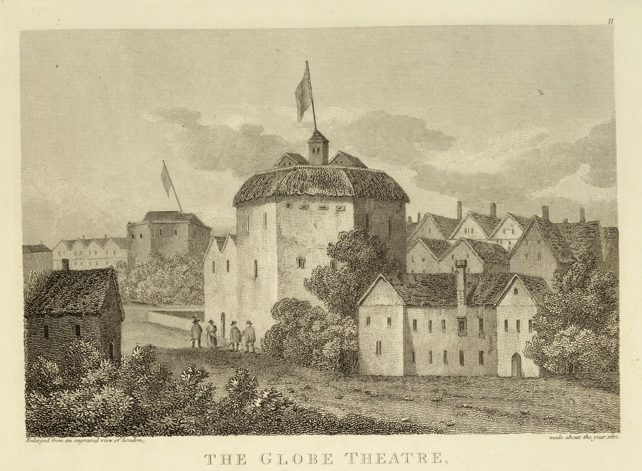 The Globe Theatre on the Bankside, bir gravür c.1612