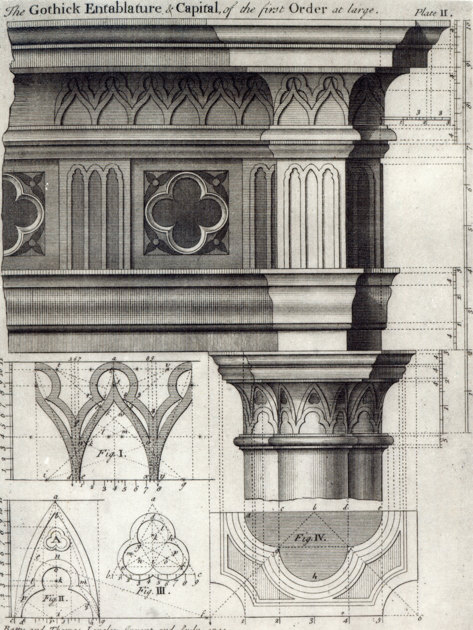 Gotik Entablature ve Birinci Düzenin Başkenti, 1741 by English School
