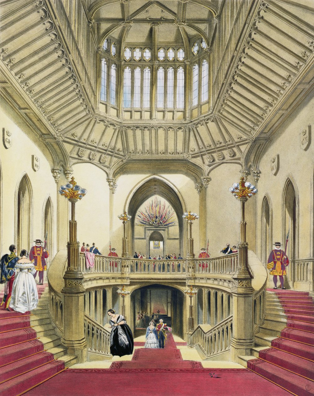 Büyük Merdiven, Windsor Kalesi, William Henry Pyne (1760-1943), 1838 (aquatint) tarafından Kraliyet Konutlarının Tarihinden by English School