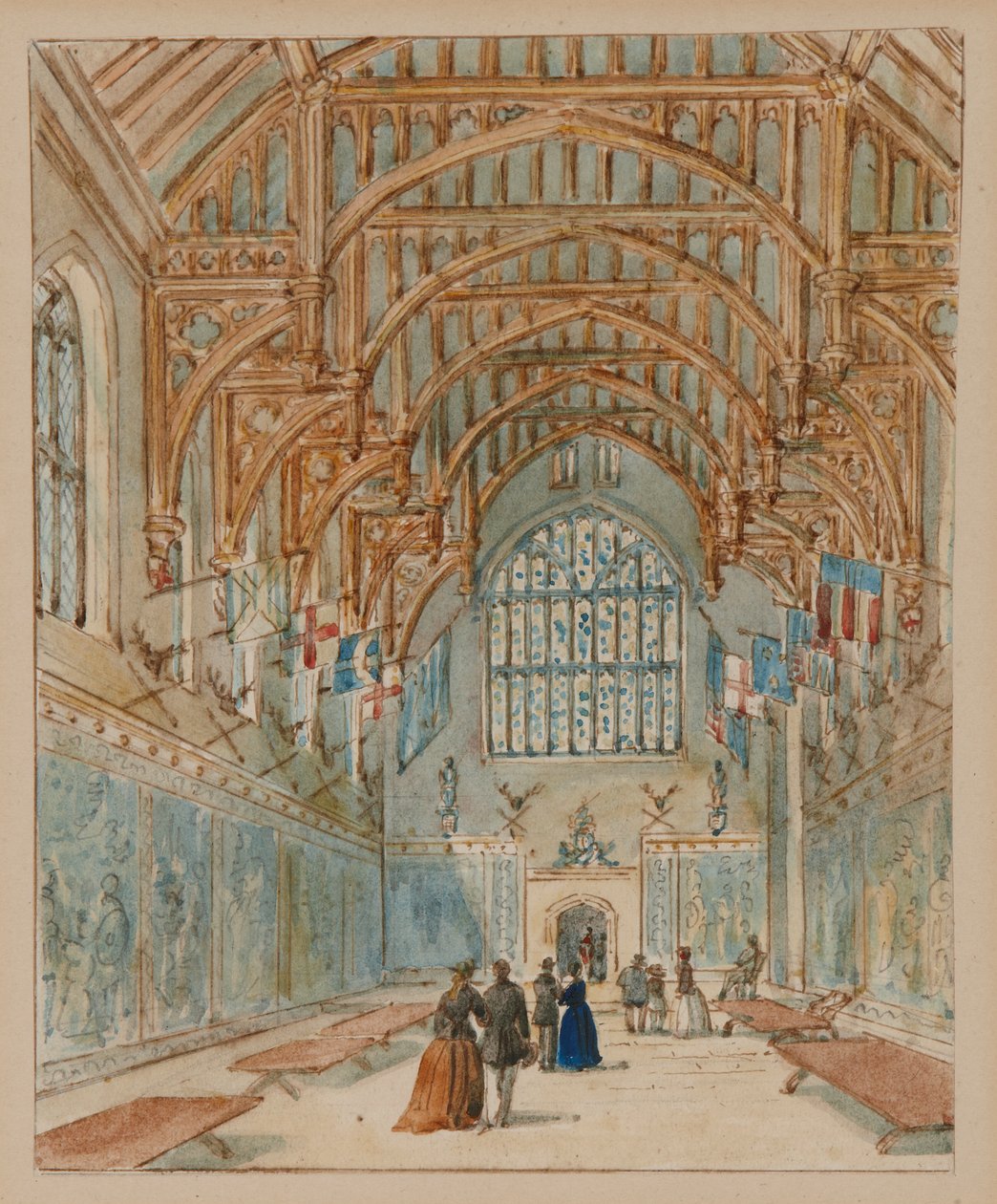 The Great Hall, Hampton Court Palace, 1860-70 dolayları (kağıt üzerine suluboya) by English School
