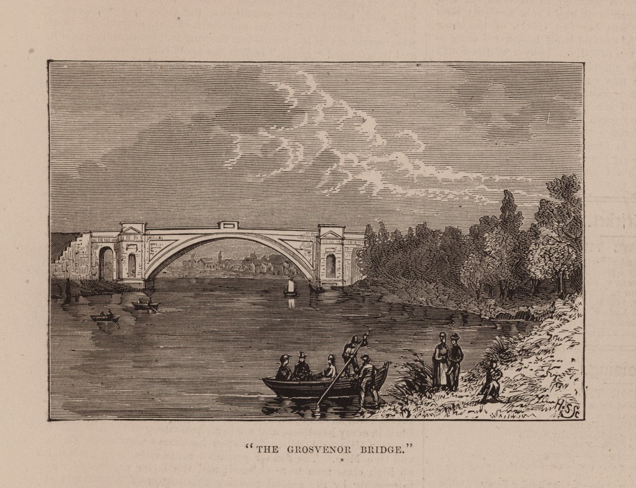 "Grosvenor Köprüsü" (gravür) by English School