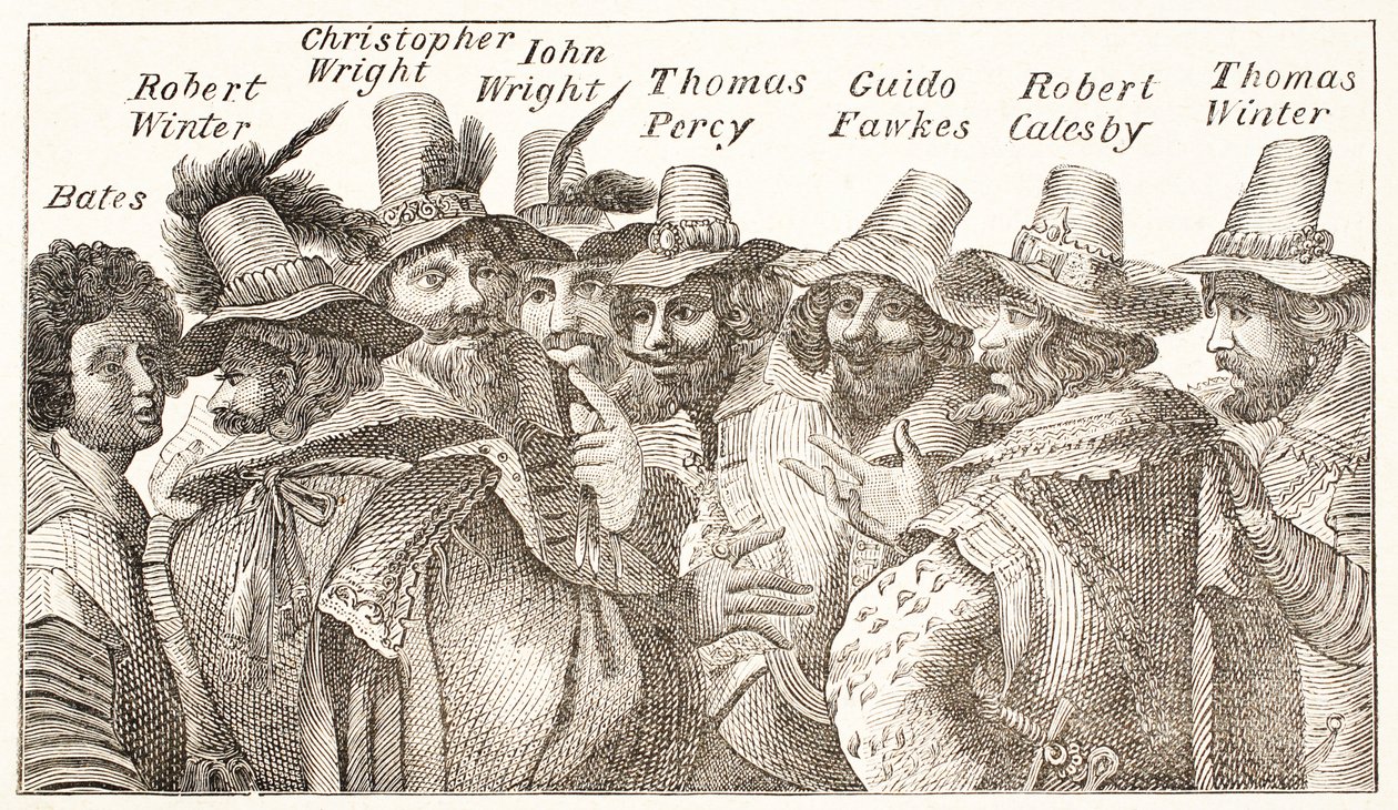 Barut Komplosu Komplocuları, bir 1606 gravüründen sonra by English School