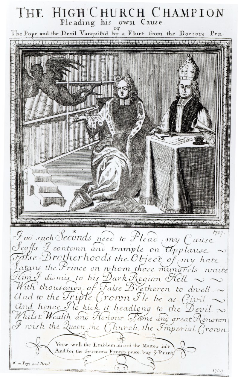 Yüksek Kilise Şampiyonu, Kendi Davasını Savunuyor, 1709 by English School