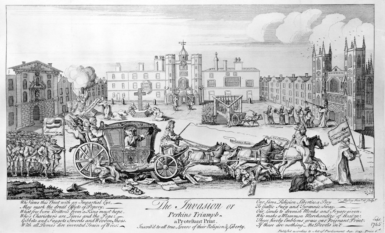 The Invasion or Perkins Triumph - Dinlerinin ve Özgürlüklerinin tüm gerçek aşıklarına yazılan bir Protestan Baskısı, 1745 by English School