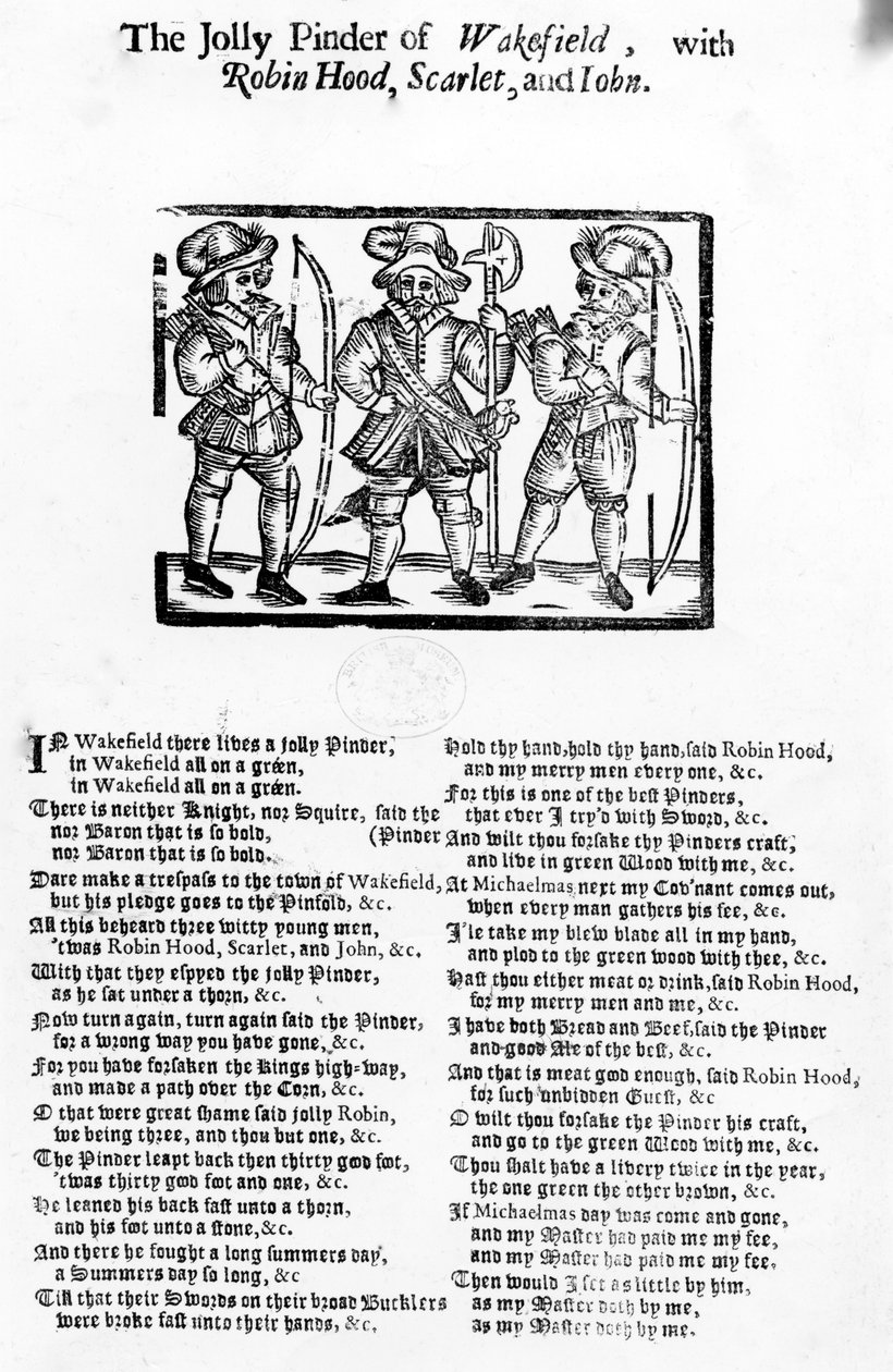 The Jolly Pindar of Wakefield with Robin Hood, Scarlet ve John, W. Thackeray, J. Millet, A. Mulbourn, 1689-1692 tarafından yayınlandı. by English School