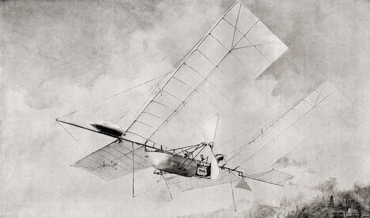 19. yüzyılda uçuşta Langley Havaalanı uçan makine. 1897'de yayınlanan The Strand Magazine'den. by English School