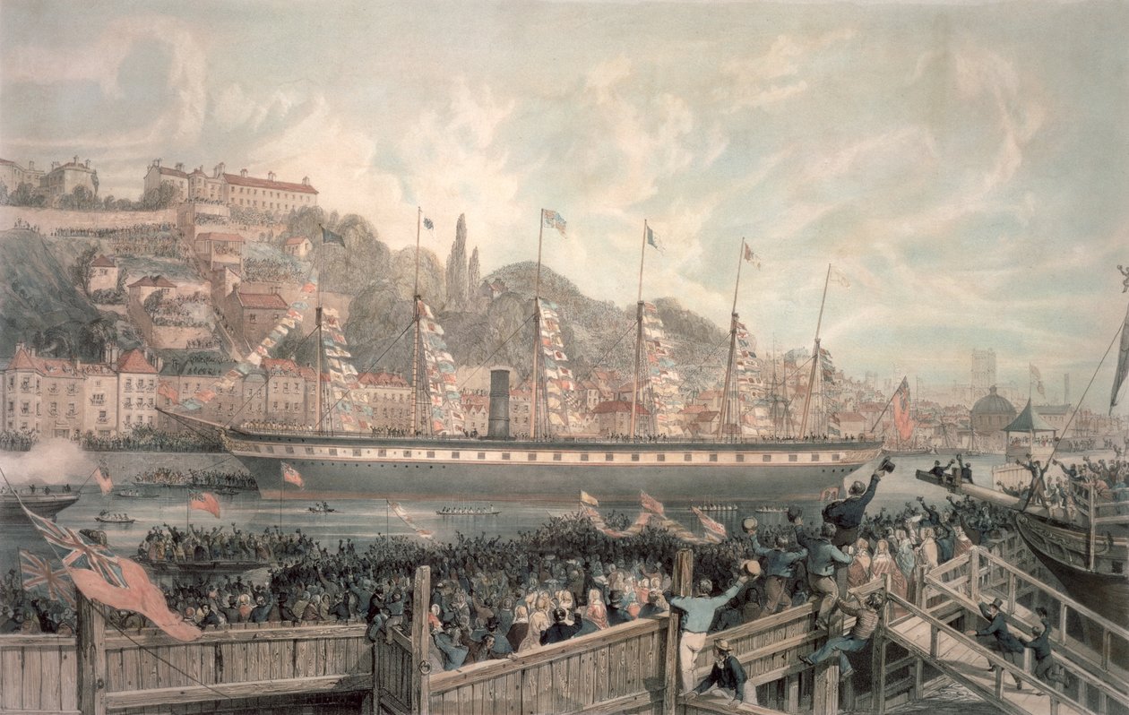 SAİK Prens Albert'in huzurunda “Büyük Britanya” Vapurunun Fırlatılması (renkli taş) by English School