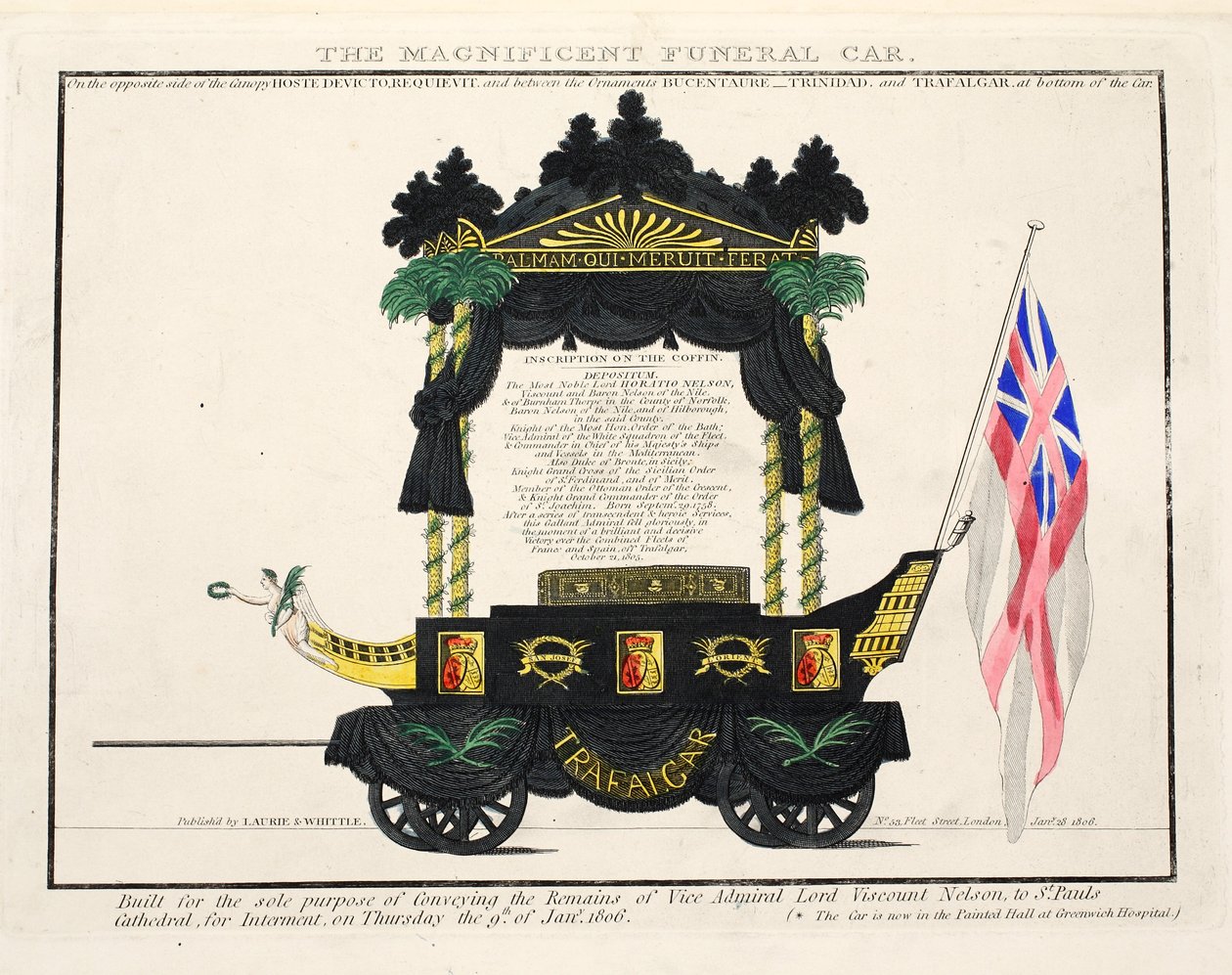 Muhteşem Cenaze Arabası, pub. 1806 (el renkli gravür) by English School