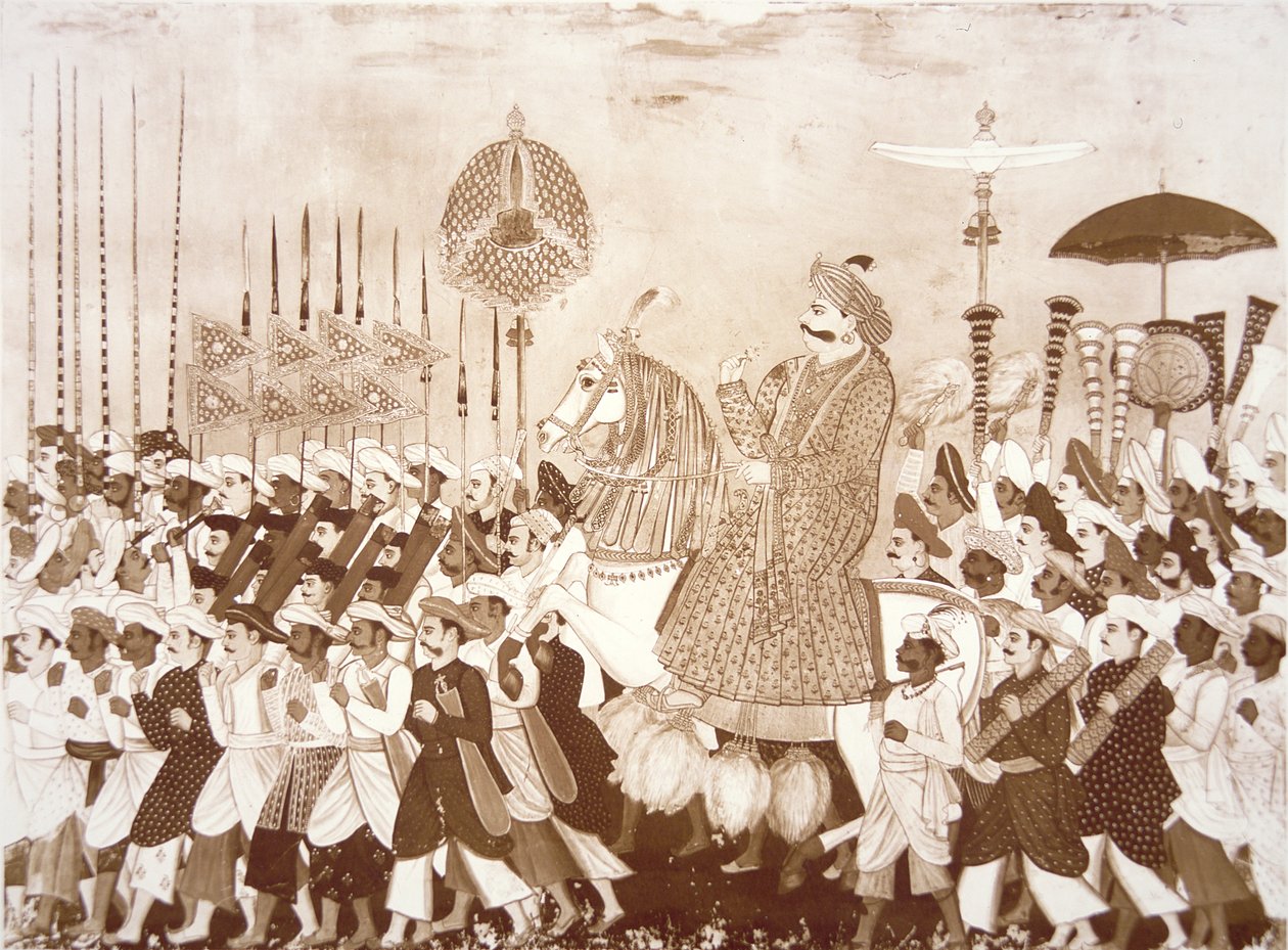Tanjore Mahratta Şefi Tulsaji (renkli taş) by English School