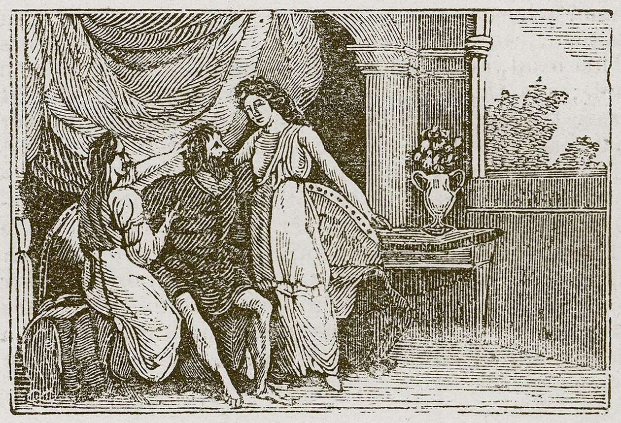 Adam ve İki Karısı (gravür) by English School