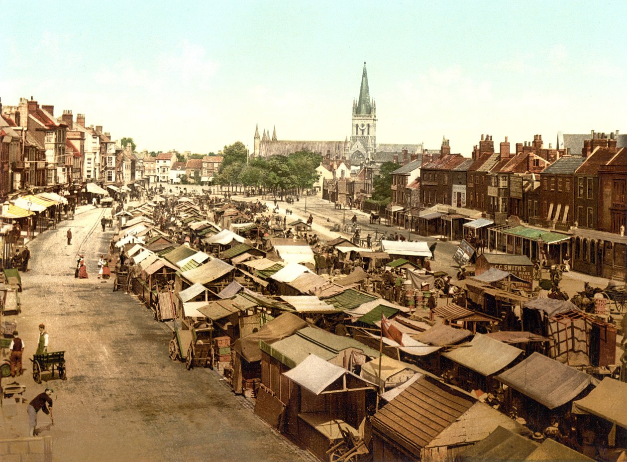 The Market, Yarmouth (el ile renklendirilmiş fotoğraf) by English School