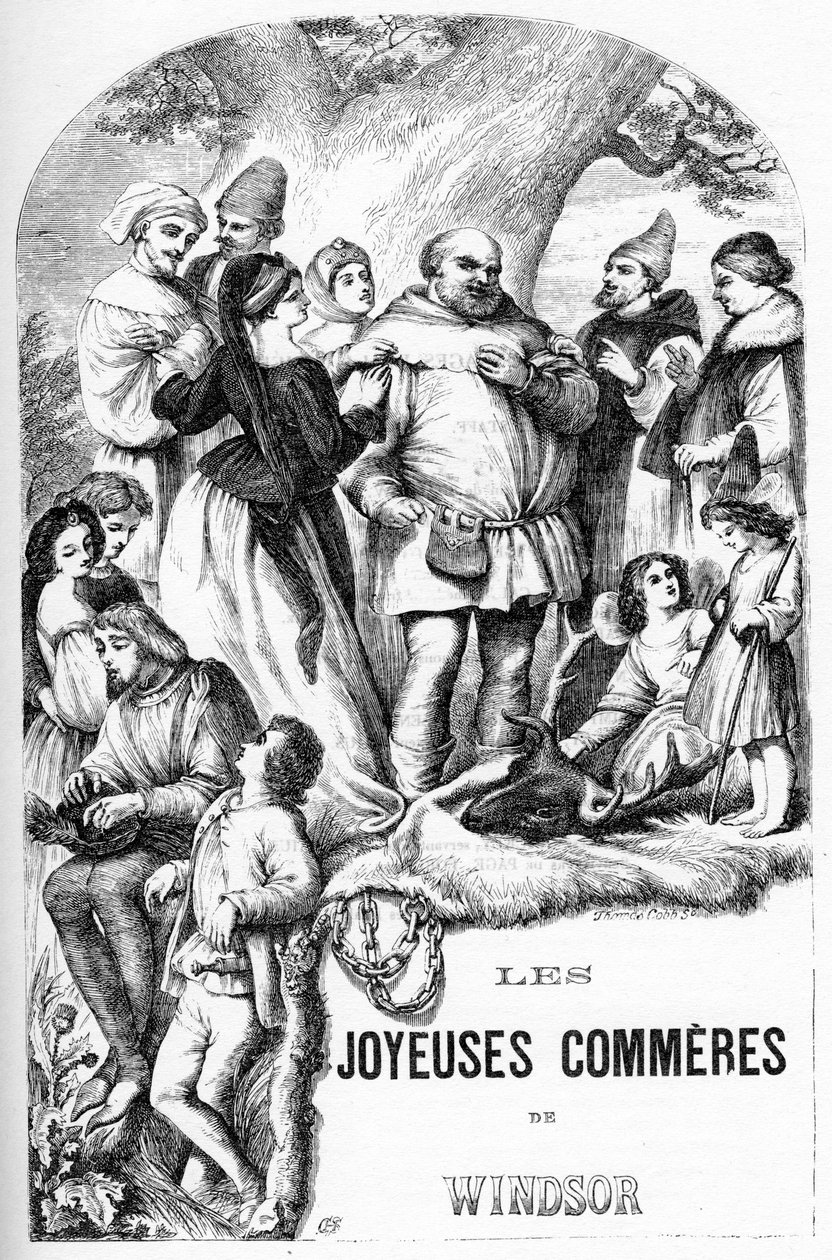 Windsor'un Neşeli Eşleri - Les Joyeuses Commeres de Windsor - “” William Shakespeare'i Tamamlıyor” da İllüstrasyon 1866 - Bu baskının çizimleri ve genel biçimi Cassell'in Londra'da yayınlanan resimli Shakespeare'inden ödünç alınmıştır. by English School