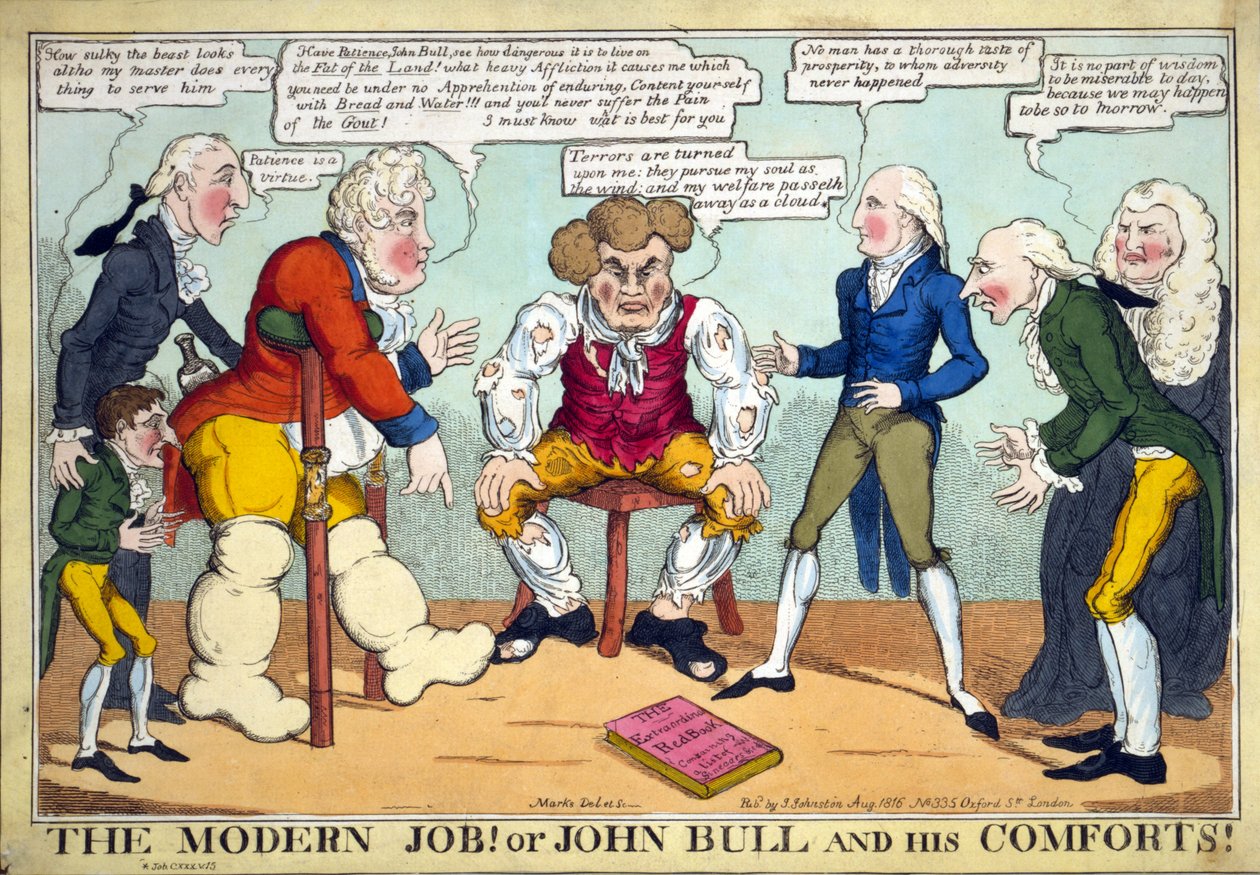 Çağdaş İş! Veya John Bull ve Konforları!, pub. 1816 (el renkli gravür) by English School