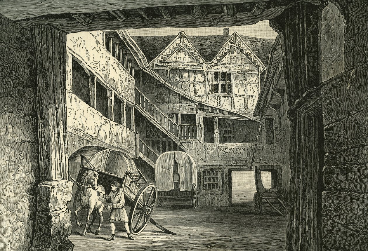 The New Inn, Gloucester, John Richard Green'in 'A Short History of The English People (Cilt II)' için çizimi by English School