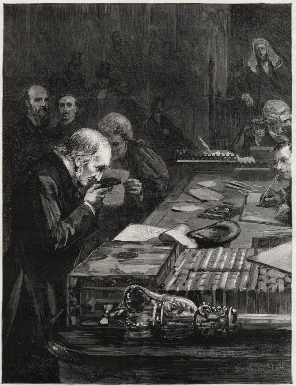 Parlamentonun Açılışı, 31 Ocak 1893, Bay William Ewart Gladstone, Bay Marjoribanks ve Bay H Gladstone tarafından destekleniyor, Yemin ediyor. Grafik için İllüstrasyon by English School