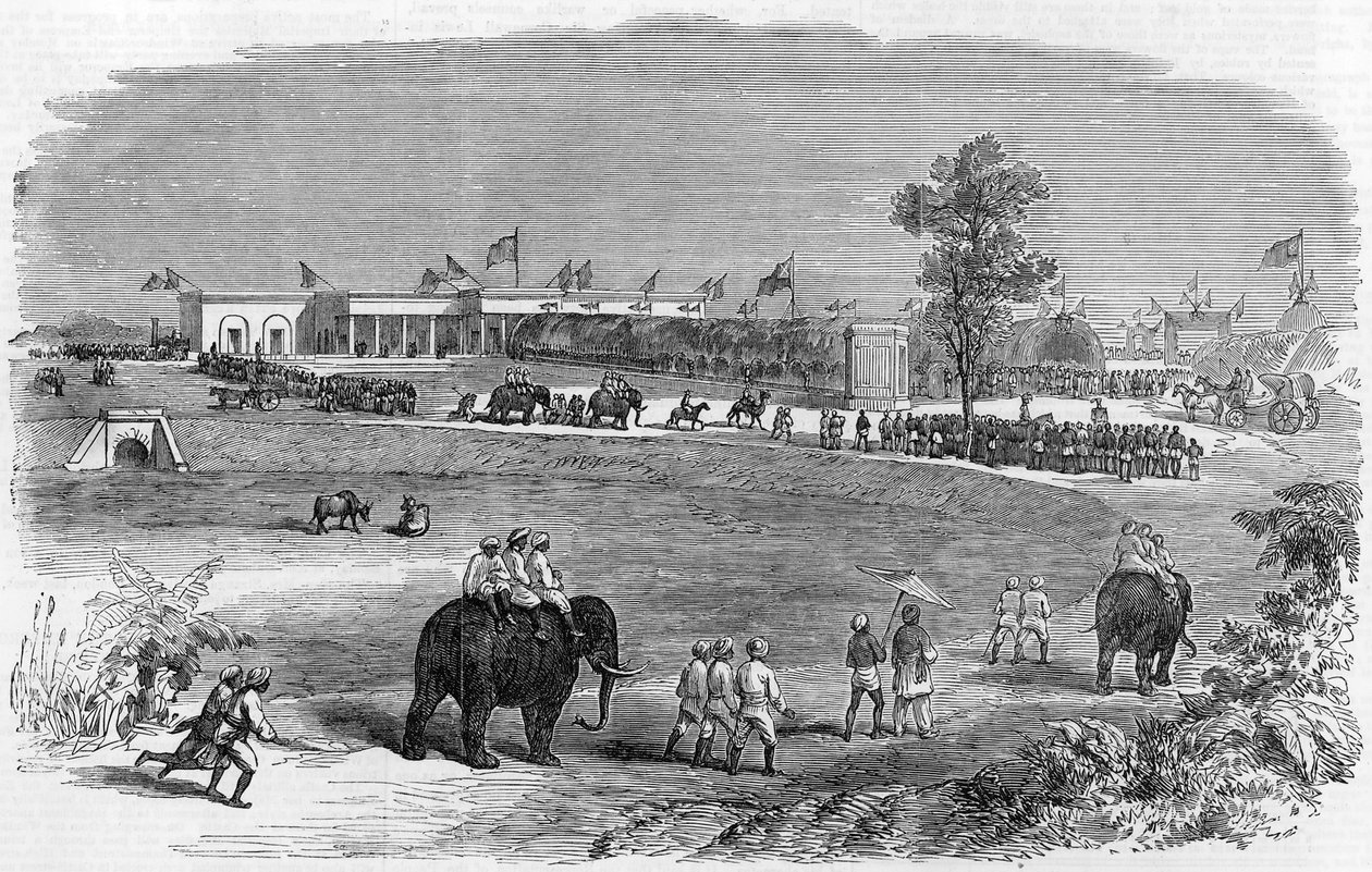 Doğu Hindistan Demiryolunun Açılışı: Burdwan İstasyonu, 1855 by English School