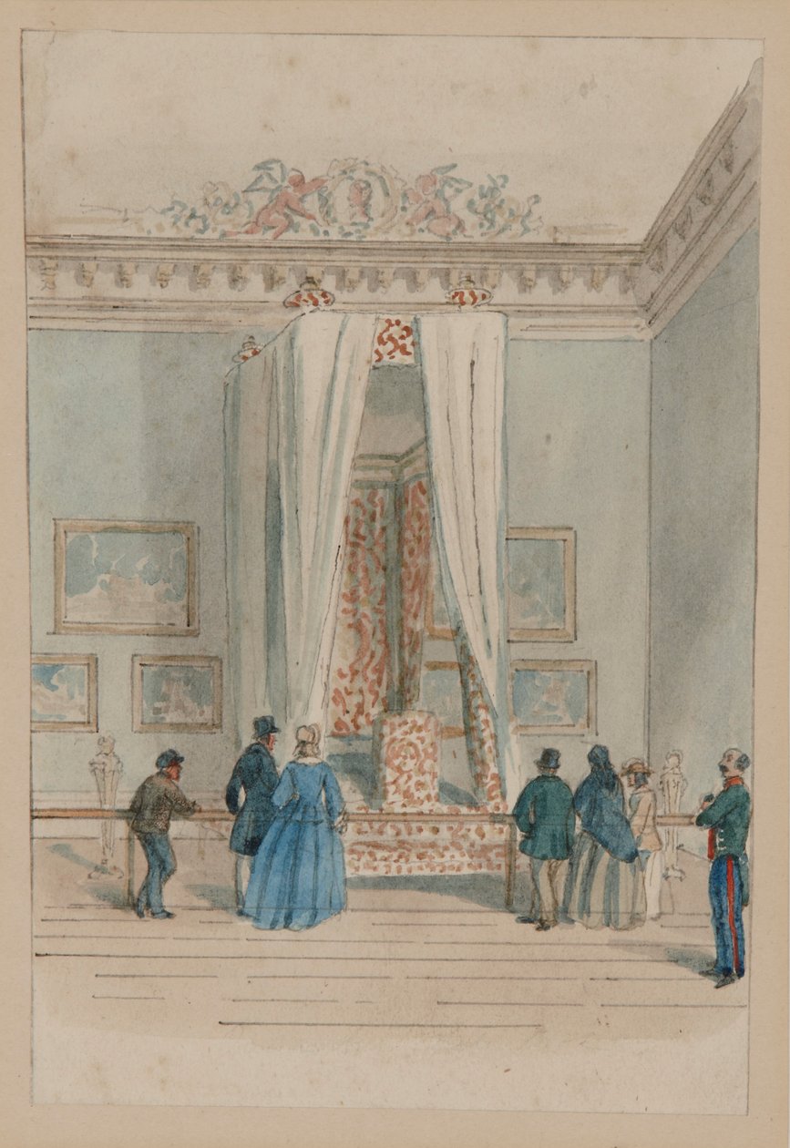 Kraliçe Anne'nin Devlet Yatağı ile Kraliçe'nin Yatak Odası, c.1860-70 (kağıt üzerine suluboya) by English School