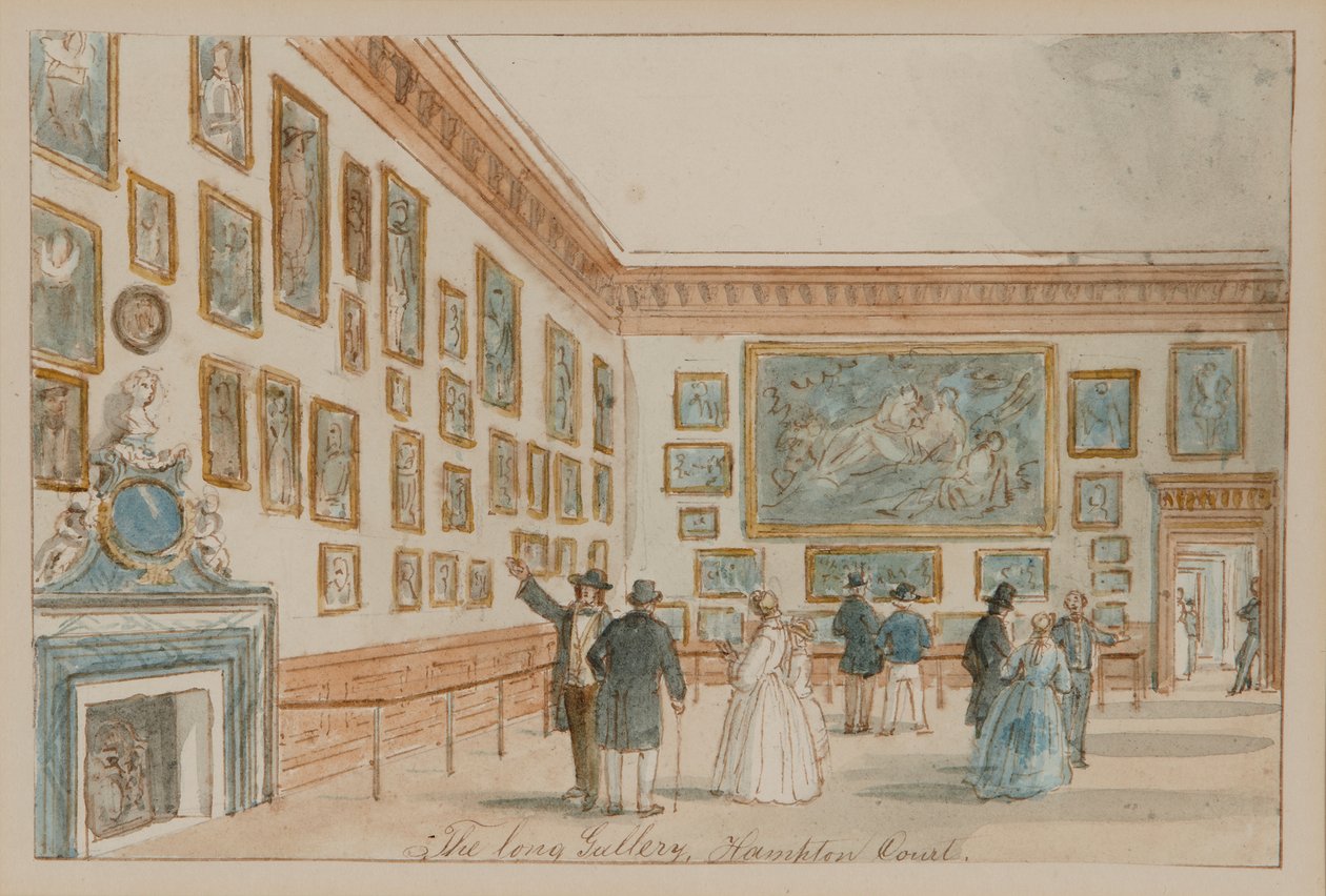 Kraliçe'nin Galerisi, Hampton Court Sarayı, c.1860-70 (kağıt üzerine suluboya) by English School