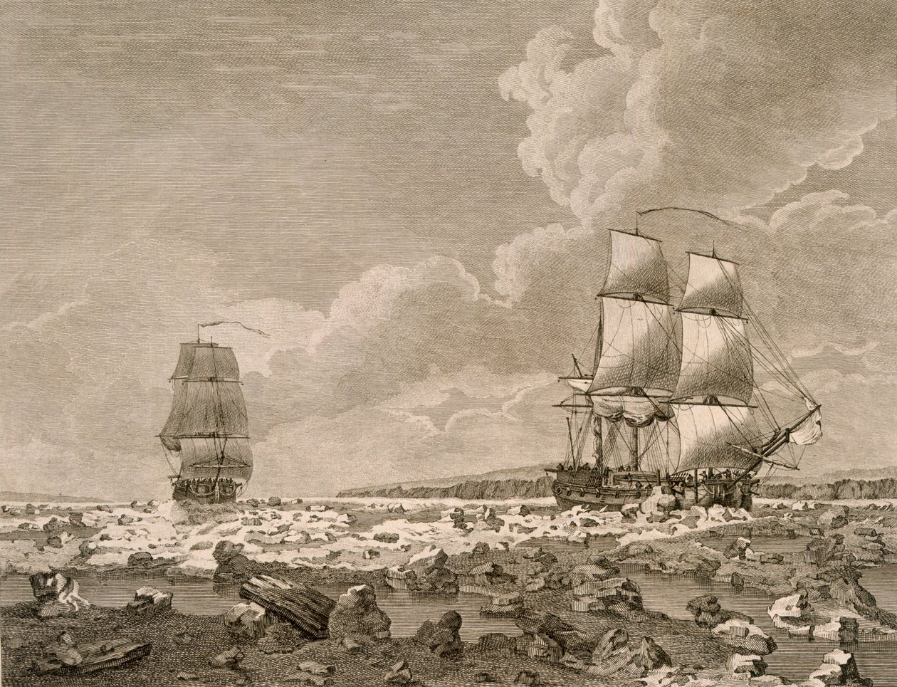 Buzun içinden geçen Yarış Atı ve Karkas, 10 Ağustos 1773, Majestelerinin Komutanlığı Tarafından Üstlenilen Kuzey Kutbuna Doğru Bir Yolculuk 1773, Londra 1774 by English School
