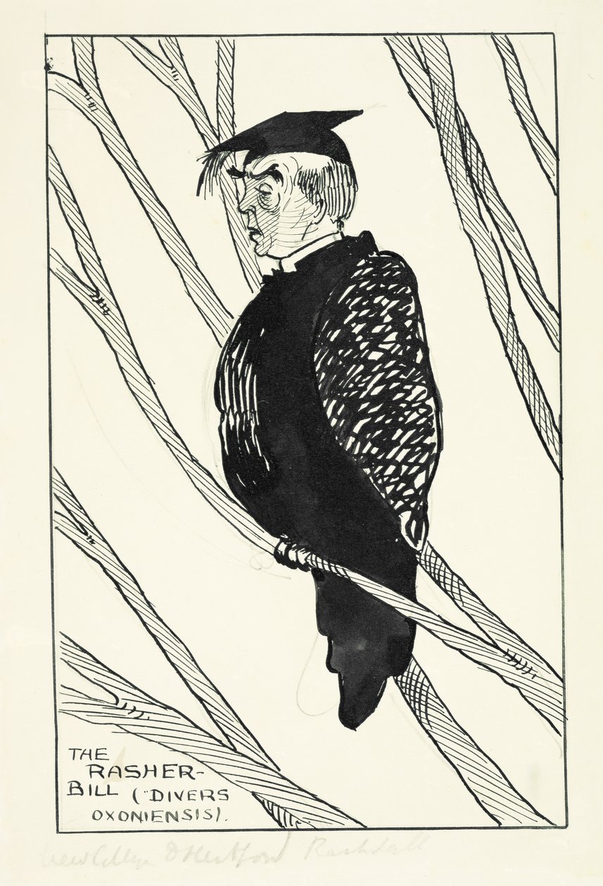 Rasher-Bill (Divers Oxoniensis): Hastings Rashdall (1858-1924) (kağıt üzerinde kalem ve mürekkep ve kurşun kalem) by English School